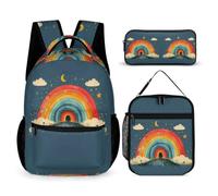 WECECE Zainetto Rainbow Ragazze con Borsa Termica e Astuccio, Borsa Scolastica Colourful Bambino 6-12 Anni per Uso Quotidiano e Tempo Libero, Tasche Laterali Porta Bottiglia