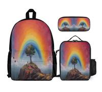 WECECE Zainetto Rainbow Studenti con Sacchetto per Pranzo e Astuccio, Borsa Scolastica Colourful Landscape Ragazze 7-14 Anni, Regalo per il Ritorno a Scuola, Spallacci Regolabili
