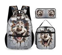 WECECE Zainetto Reindeer Motif Ragazza con Sacchetto Pranzo e Astuccio, Set di Zaino Animal Cracker 3D Bambini 6-13 Anni per Escursioni e Viaggio
