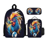 WECECE Zainetto Rooster Studenti con Sacchetto per Pranzo e Astuccio, Borsa Scolastica French Gallic Chicken Ragazze 7-14 Anni, Regalo per il Ritorno a Scuola, Spallacci Regolabili