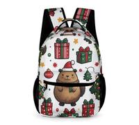 WECECE Zainetto Scuola Cute Capybara per Bambini Elementare Borsa Scolastica Christmas Theme Classe 2 Bambine 13 Anni Backpack Libri Quaderni Borraccia Outdoor Tempo Libero