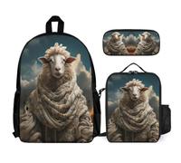 WECECE Zainetto Sheep Ragazze con Borsa Termica e Astuccio, Set di Zaino Lamb Bambino 6-12 Anni per Escursioni