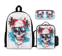WECECE Zainetto Skeleton Ragazza con Borsa Termica e Astuccio, Zaino Scuola Skull Bambini 7-12 Anni per Escursioni, Studio e Tempo Libero, Tasche Laterali Porta Bottiglia