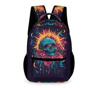 WECECE Zainetto Skull Design per Bambini Classe 1 Borsa Scuola Skeleton Motif Bambine 12 Anni Backpack Tasca Frontale Pratica Libri Borraccia Ombrello Gita Viaggio Quotidiano