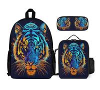 WECECE Zainetto Tiger Studenti 3 Pezzi con Sacchetto Pranzo e Astuccio, Set Zaini Animal Tiger Ragazzi per Primaria 8-15 Anni e Scuola Media