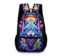 WECECE Zainetto Wolf Motif Classe 3-5 per Bambini Borsa Scolastica Animal Wolves Bambine 7-13 Anni Bookbag Tasca Frontale Pratica Libri Piccoli Oggetti Scuola Viaggio Tempo Libero