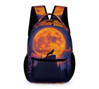 WECECE Zainetto Wolves Moon Bambini Bambine Classe 1-2 Borsa Scolastica Full Moon Wolf 6-10 Anni School Bag Spallacci Regolabili Libri Quaderni Borraccia Uso Giornaliero Viaggio