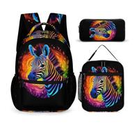 WECECE Zainetto Zebra Ragazzi con Portapranzo e Astuccio Matite, Set di Zaino 3D Animal Bambina 6-11 Anni per Uso Quotidiano
