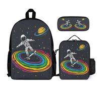 WECECE Zaino Astronaut Bambina Scuola Elementare con Sacchetto Pranzo e Astuccio, Borsa Scuola Spaceman Ragazzi 6-12 Anni