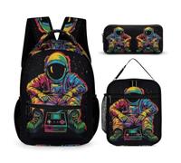 WECECE Zaino Astronaut Bambini 3 Pezzi con Sacchetto per Pranzo e Astuccio Matite, Zainetto Spaceman Bambina per Scuola Elementare 6-11 Anni