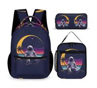WECECE Zaino Astronaut Bambino con Borsa Termica e Astuccio, Zaino Scuola Spaceman Studenti per Classe 3-5, Scuola Primaria 8-13 Anni