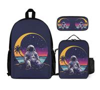 WECECE Zaino Astronaut Scuola Elementare Bambina 3 Pezzi, Set Zaini Spaceman Ragazzi Set 7-12 anni con Sacchetto per Pranzo e Astuccio per Matite