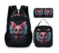 WECECE Zaino Bat Flying Squirrel Ragazzo Primaria con Sacchetto per Pranzo e Astuccio, Set Zaini Bambina 7-14 Anni per Viaggio e Lezioni