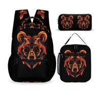 WECECE Zaino Bear Bambino per Classe 2-5 con Borsa Termica e Astuccio, Zaino Scuola Animal Pattern Studenti 8-13 Anni per Uso Scolastico