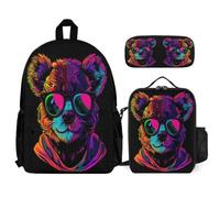 WECECE Zaino Bear Pattern Ragazzo con Sacchetto Pranzo Astuccio, Borsa Scolastica Animal Print Bambini 8-13 Anni per Escursioni e Lezioni, Capiente per Libri Quaderni e Accessori