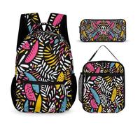 WECECE Zaino Botanical Print Bambino con Borsa Termica e Astuccio, Zaino Scuola Tropical Leaves Studenti per Classe 3-5, Scuola Primaria 8-13 Anni