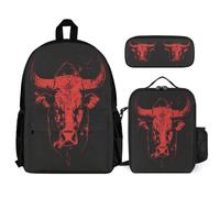 WECECE Zaino Bull Ragazzi Scuola Primaria 3 Pezzi con Borsa Termica e Astuccio, Zainetto Animal Cow Print Bambina 8-13 Anni per Uso Quotidiano