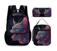 WECECE Zaino Cat Scuola Zainetto Bambina Ragazzo per Scuola Elementare, 3 Pezzi School Bag Set Backpack, Zainetto Kitten Ragazza Bambino per Viaggio