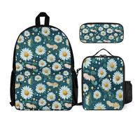 WECECE Zaino Chamomile Daisy Scuola Elementare Bambina 3 Pezzi, Set Zaini Spring Theme Ragazzi Set 7-12 anni con Sacchetto per Pranzo e Astuccio per Matite