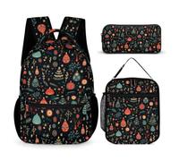 WECECE Zaino Christmas Tree Print Scuola Primaria Bambina Zaini 3 Pezzi con Borsa Termica e Astuccio Zaino Kawaii per la Scuola Elementare e Media per Ragazzo