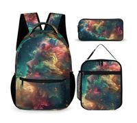 WECECE Zaino Colourful Clouds Ragazzi con Sacchetto per Pranzo e Astuccio, Zainetto Art Bambina per Classe 2-5, Scuola Primaria 8-13 Anni
