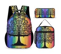 WECECE Zaino Colourful Tree Bambino per Classe 2-5 con Borsa Termica e Astuccio, Zaino Scuola Studenti 8-13 Anni per Lezioni