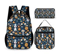 WECECE Zaino Cute Dog Daisy Bambini 3 Pezzi con Sacchetto per Pranzo e Astuccio Matite, Zainetto Flower Bambina per Scuola Elementare 6-11 Anni