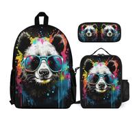 WECECE Zaino Cute Panda Ragazzo con Sacchetto Pranzo Astuccio, Borsa Scolastica Animal Pattern Bambini 8-13 Anni per Escursioni e Lezioni, Capiente per Libri Quaderni e Accessori