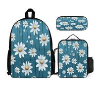 WECECE Zaino Daisy Scuola Elementare Bambina 3 Pezzi, Set Zaini Flower Ragazzi Set 6-14 anni con Sacchetto per Pranzo e Astuccio Matite, Zainetto Ragazza per Scuola