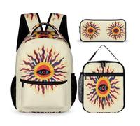 WECECE Zaino Evil Sun Eyes Scuola Elementare Bambina, 3 Pezzi Zaino per Ragazzi con Borsa per il Pranzo e Astuccio, Zaini Sun Ragazza Traspirante Scuola Primaria e Media