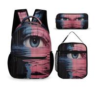WECECE Zaino Eyes Ragazze con Borsa Termica e Astuccio, Zaino Scuola Bambino per Elementare 6-12 Anni, Leggero per Studio e Viaggio