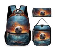 WECECE Zaino Football Bambino per Classe 2-5 con Borsa Termica e Astuccio, Zaino Scuola Soccer Studenti 8-13 Anni per Lezioni