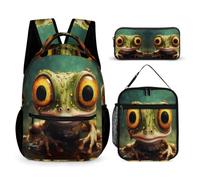 WECECE Zaino Frog Bambino con Borsa Termica e Astuccio, Zaino Scuola Ugly Studenti per Classe 3-5, Scuola Primaria 8-13 Anni