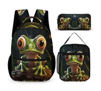 WECECE Zaino Frog Ragazzo Primaria con Sacchetto per Pranzo e Astuccio, Set Zaini Ugly Bambina 7-14 Anni per Viaggio e Lezioni