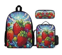 WECECE Zaino Fruit Ragazze Scuola Elementare con Borsa Termica e Astuccio, Zaino Scuola Fruit Theme Bambino 6-12 Anni per Uso Giornaliero