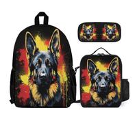 WECECE Zaino German Shepherd Dog Ragazzi Scuola Primaria 3 Pezzi con Borsa Termica e Astuccio, Zainetto Dog Animal Bambina 8-13 Anni per Uso Quotidiano