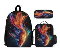 WECECE Zaino Goldfish Ragazzi Scuola Primaria 3 Pezzi con Borsa Termica e Astuccio, Zainetto Fish Bambina 8-13 Anni per Uso Quotidiano