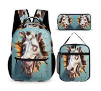 WECECE Zaino Horse Bambino per Classe 2-5 con Borsa Termica e Astuccio, Zaino Scuola Animal 3D Studenti 8-13 Anni per Uso Scolastico