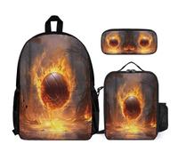 WECECE Zaino Ice and Fire Basketball Bambina Scuola Elementare con Sacchetto Pranzo e Astuccio, Borsa Scuola Basketball Ragazzi 6-12 Anni