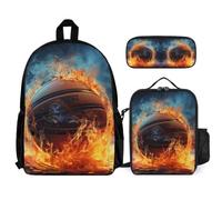 WECECE Zaino Ice And Fire Basketball Ragazzo con Sacchetto Pranzo e Astuccio, Borsa Scolastica Basketball Bambini 8-13 Anni per Escursioni e Lezioni, Capiente per Libri Quaderni e Accessori