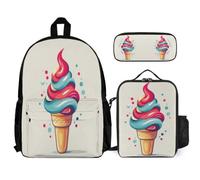 WECECE Zaino Ice Cream Pattern Ragazzo con Sacchetto Pranzo Astuccio, Borsa Scolastica Food Print Bambini 8-13 Anni per Escursioni e Lezioni, Capiente per Libri Quaderni e Accessori