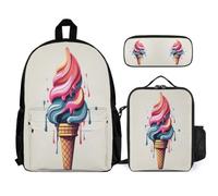 WECECE Zaino Ice Cream Pattern Scuola Elementare Bambino 3 Pezzi, Zaini Bambina Kawaii Set di 6-12 anni con Food Print, Zainetto Ragazzi per la Scuola Leggero