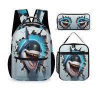 WECECE Zaino Killer Whale Scuola Elementare Bambina, 3 Pezzi Zaino per Ragazzi con Borsa per il Pranzo e Astuccio, Zaini 3D Theme Ragazza Traspirante Scuola Primaria e Media