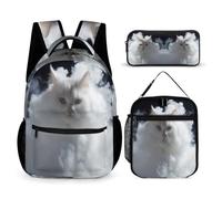 WECECE Zaino Kitten Scuola Primaria Bambina Zaini 3 Pezzi con Borsa Termica e Astuccio Zaino Animal Cat Kawaii per la Scuola Elementare e Media per Ragazzo