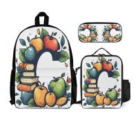 WECECE Zaino Letter C Pattern Ragazzi Scuola Primaria 3 Pezzi con Borsa Termica e Astuccio, Zainetto Fruit Bambina 8-13 Anni per Uso Quotidiano