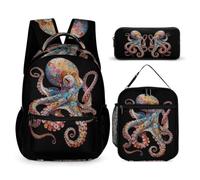 WECECE Zaino Marine Life scolastico ragazze, set di 3 zaini con portapranzo e astuccio per matite per scuola elementare prescolare, ragazzi