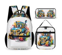 WECECE Zaino Mechanical Engineering Vehicle Bambino per Classe 2-5 con Borsa Termica e Astuccio, Zaino Scuola Tractor Studenti 8-13 Anni per Lezioni
