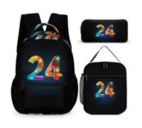WECECE Zaino Number 24 Ragazze con Borsa Termica e Astuccio, Zaino Scuola Bambino per Elementare 6-12 Anni, Leggero per Studio e Viaggio