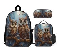 WECECE Zaino Owl Bambino con Sacchetto Pranzo e Astuccio Matite, Borsa Scuola Bird Theme Ragazze 8-15 Anni per Scuola Media e Viaggio, Spallacci Regolabili e Tasche Laterali