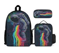 WECECE Zaino Rainbow Bambino con Portapranzo e Astuccio, Borsa Scuola Astronaut Ragazza 7-12 Anni per Scuola Elementare e Tempo Libero